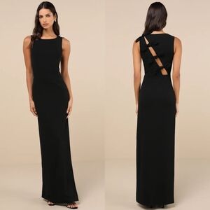 Lulus Perfected Poise Black Bow Cutout Column Maxi Dress L Wedding Party Formal